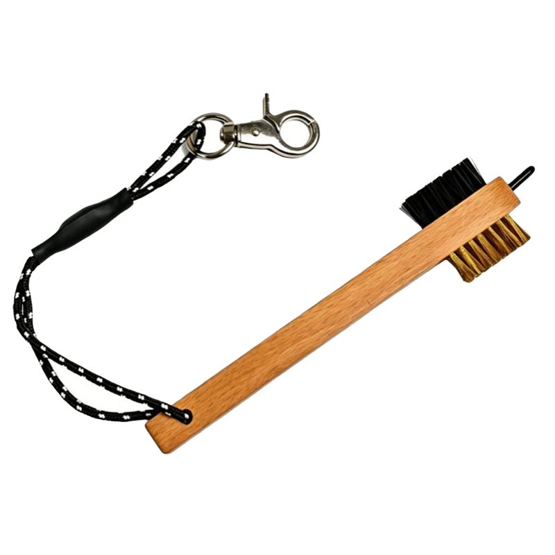 Golf Equipment Deals - ABHS-Golfschlägerbürste mit Holzgriff und Metall-Rillenreiniger, Tragbares